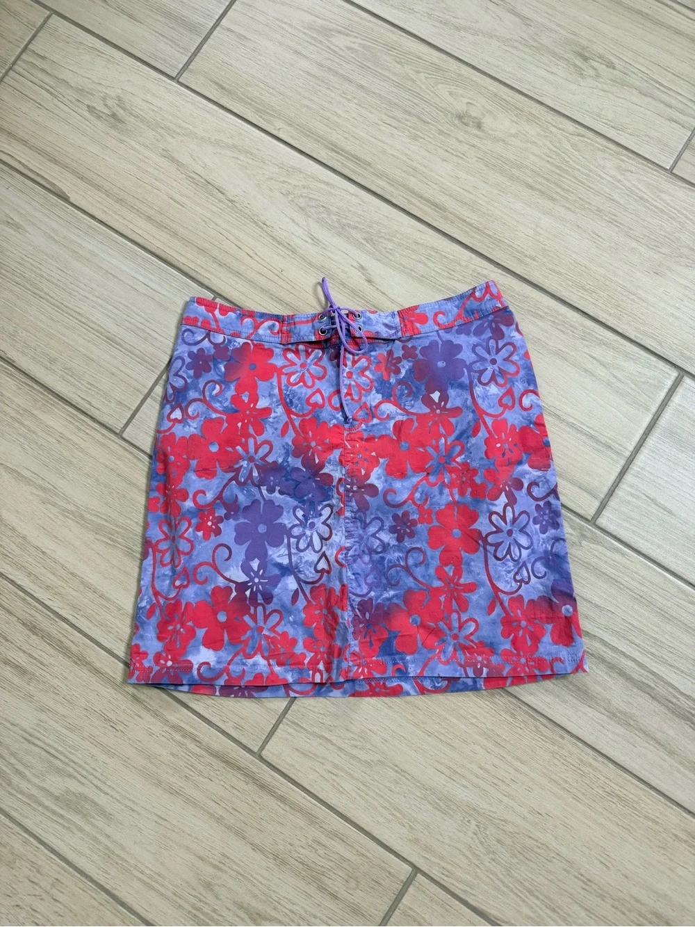 Vintage Y2K Ojai Hibiscus Floral Mini Skirt Women’s Size 8 Tropical Lace Up 90s